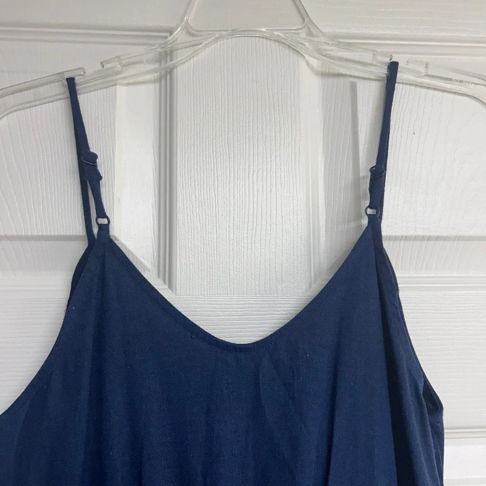 Monteau Womens XS Jumpsuit Navy Blue Sleeveless Wide Leg‎ Belted Romper NWOT
